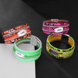 Pu Bracelet Bohemian multi-layer fluorescent Leather Bracelet Fashion magnetic buckle bracelet