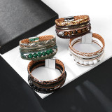 Bohemian style multi-layer woven leather bracelet Beaded Turquoise Bracelet