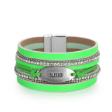 Pu Bracelet Bohemian multi-layer fluorescent Leather Bracelet Fashion magnetic buckle bracelet