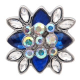 20MM flower round design snap silver Plated and blue rhinestone