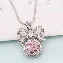 20MM flower round design snap silver Plated and pink rhinestone
