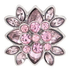 20MM flower round design snap silver Plated and pink rhinestone