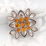 20MM flower round design snap silver Plated and orange rhinestone