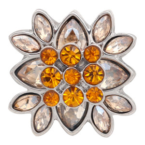 20MM flower round design snap silver Plated and orange rhinestone