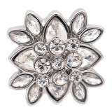 20MM flower round design snap silver Plated and white rhinestone