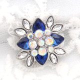 20MM flower round design snap silver Plated and blue rhinestone