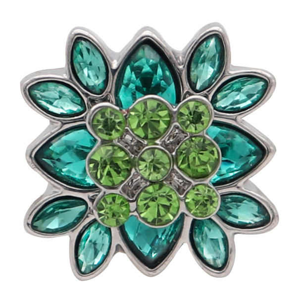 20MM flower round design snap silver Plated and green rhinestone