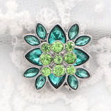 20MM flower round design snap silver Plated and green rhinestone