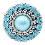 20MM round design snap silver Plated and blue pearl
