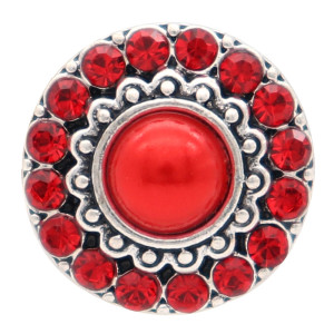 20MM round design snap silver Plated and red pearl