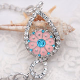 20MM Flower snap Silver Plated with blue Rhinestone and pink enamel  snaps jewelry