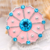 20MM Flower snap Silver Plated with blue Rhinestone and pink enamel  snaps jewelry