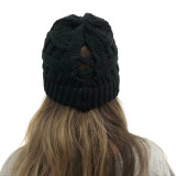 Hollow horsetail knitted hat with open back for women's wool warm hat