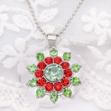 20MM flower design snap silver Plated and green red rhinestone