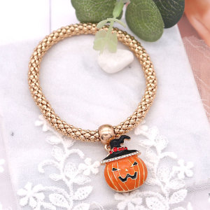 Halloween  20MM Pumpkin design snap gold Plated and orange enamel