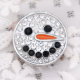 Christmas  20MM snowman design snap silver Plated and white rhinestone