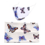 MOQ10 Color Printed Butterfly button wide headband winter dustproof cloth mask hairband two piece set bandanas
