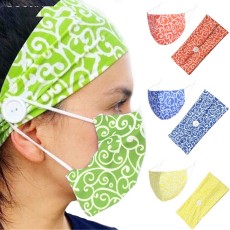 MOQ10 Color Printed  button wide headband winter dustproof cloth mask hairband two piece set bandanas