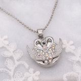 20MM swan metal silver plated snap with rhinestone  charms snaps jewelry