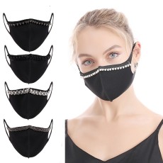 MOQ10 Dust proof fashionable color diamond cotton cloth with rhinestone face mask