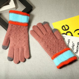 Knitted warm gloves women's winter extra thick anti slip wool outdoor custom touch screen gloves