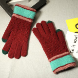 Knitted warm gloves women's winter extra thick anti slip wool outdoor custom touch screen gloves
