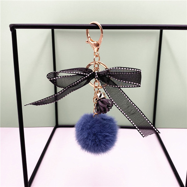 MOQ10 Hair 4.8CM ball Bow Key Chain Plush pendant car key chain gift