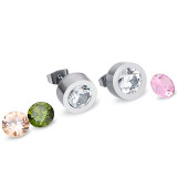 Stainless steel zircon plated earrings with replaceable color diamond earrings