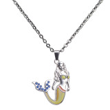 Heat sensitive and color changing necklace with blue rhinestone tail Mermaid Necklace