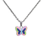 Fluorescent luminous butterfly love peace pendant temperature sensitive mood color changing Stainless Steel Necklace
