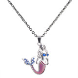Heat sensitive and color changing necklace with blue rhinestone tail Mermaid Necklace