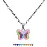Fluorescent luminous butterfly love peace pendant temperature sensitive mood color changing Stainless Steel Necklace