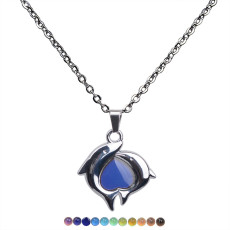 Double Dolphin peach heart color changing Stainless Steel Necklace