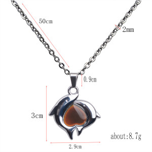 Double Dolphin peach heart color changing Stainless Steel Necklace