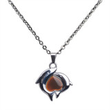 Double Dolphin peach heart color changing Stainless Steel Necklace