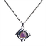 Double Dolphin peach heart color changing Stainless Steel Necklace