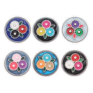 20MM flower metal silver plated snap with enamel  charms snaps jewelry