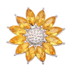 20MM Sunflower metal silver plated snap with rhinestone  charms snaps jewelry