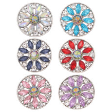 20MM flower metal silver plated snap with rhinestone  charms snaps jewelry