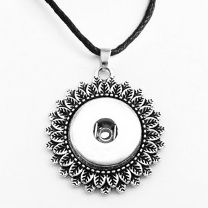 Necklace silver  Adjustable leather rope fit 20MM chunks snaps jewelry