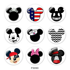 20MM  Mickey Print glass snaps buttons