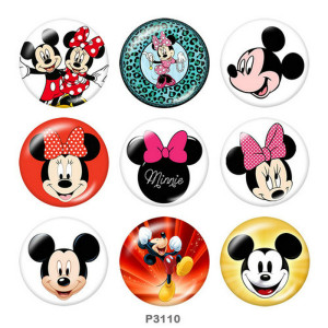 20MM  Mickey Print glass snaps buttons