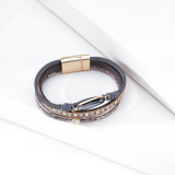 Personalized fashion bracelet with crystal multi-layer magnetic buckle leather bracelet