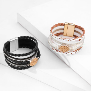 Ethnic style bracelet multi layer leather woven Lafite magnetic clasp Bracelet