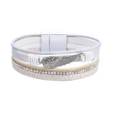 Angel wing personalized retro multi layer magnetic buckle leather bracelet