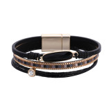 Personalized fashion bracelet with crystal multi-layer magnetic buckle leather bracelet