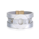 Women's bracelet Bohemian multi-layer gilded leather inlaid with diamond plate round CLASP BRACELET