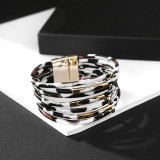 Creative multi Circle Bracelet leopard pattern multi-layer Beaded magnetic buckle leather bracelet