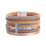 Bohemian National Style Bracelet women's Diamond Cross multi-layer leather magnetic clasp Bracelet