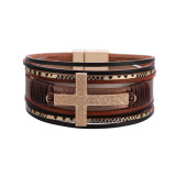 Multi layer Bracelet lovers' hand decoration ethnic style cross embossed leather magnetic clasp Bracelet